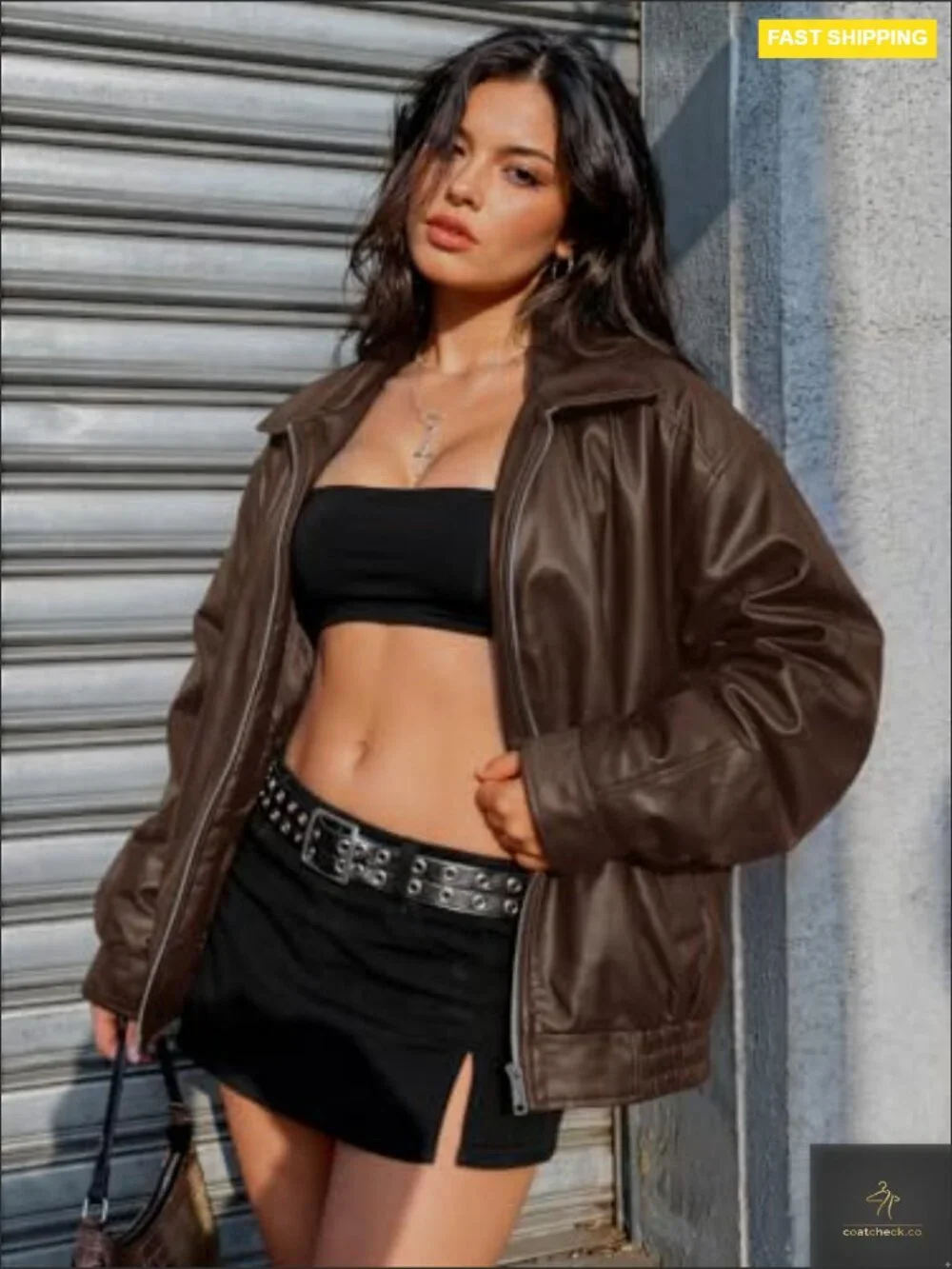 Oversized Faux Leather Jacket Boyfriend Biker Moto Coat Fall Bomber Outerwear